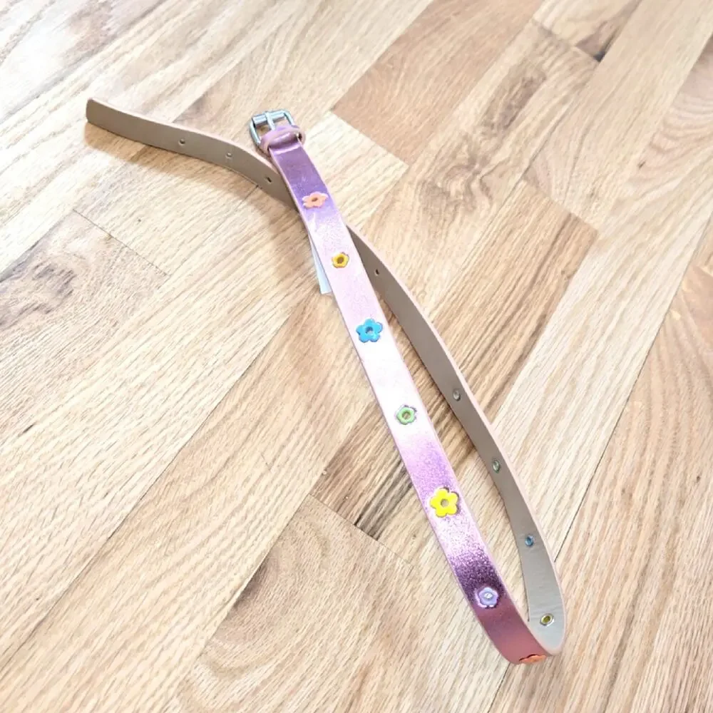 Target Girls pink, metallic Faux leather belt colorful flower